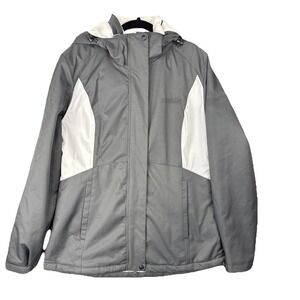 Magellan Outdoors Jacket Women's Medium Gray & White‎ Hooded Pockets 3 Way Zip